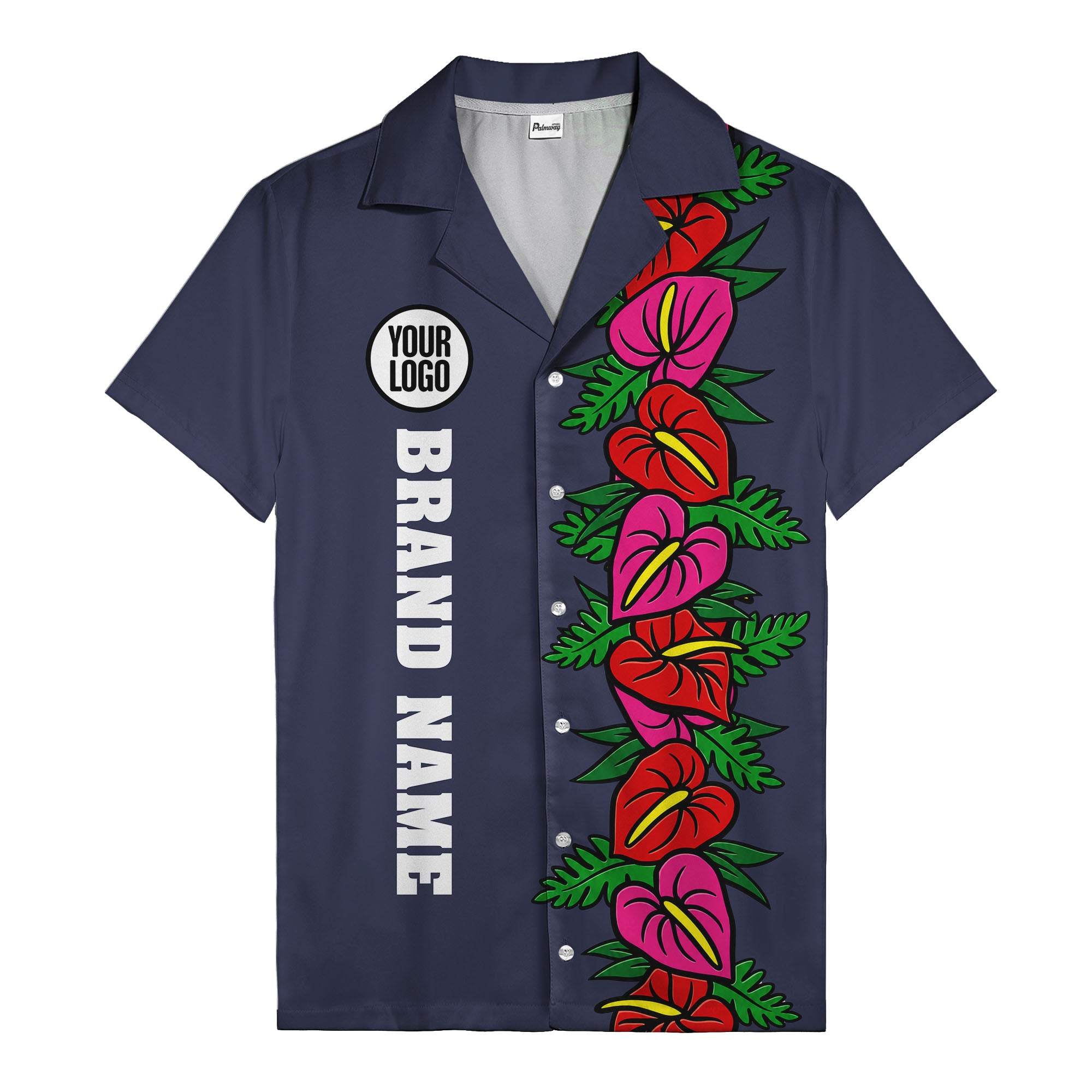 coral anthurium blooms & emerald leaf stripes hawaiian shirt for men