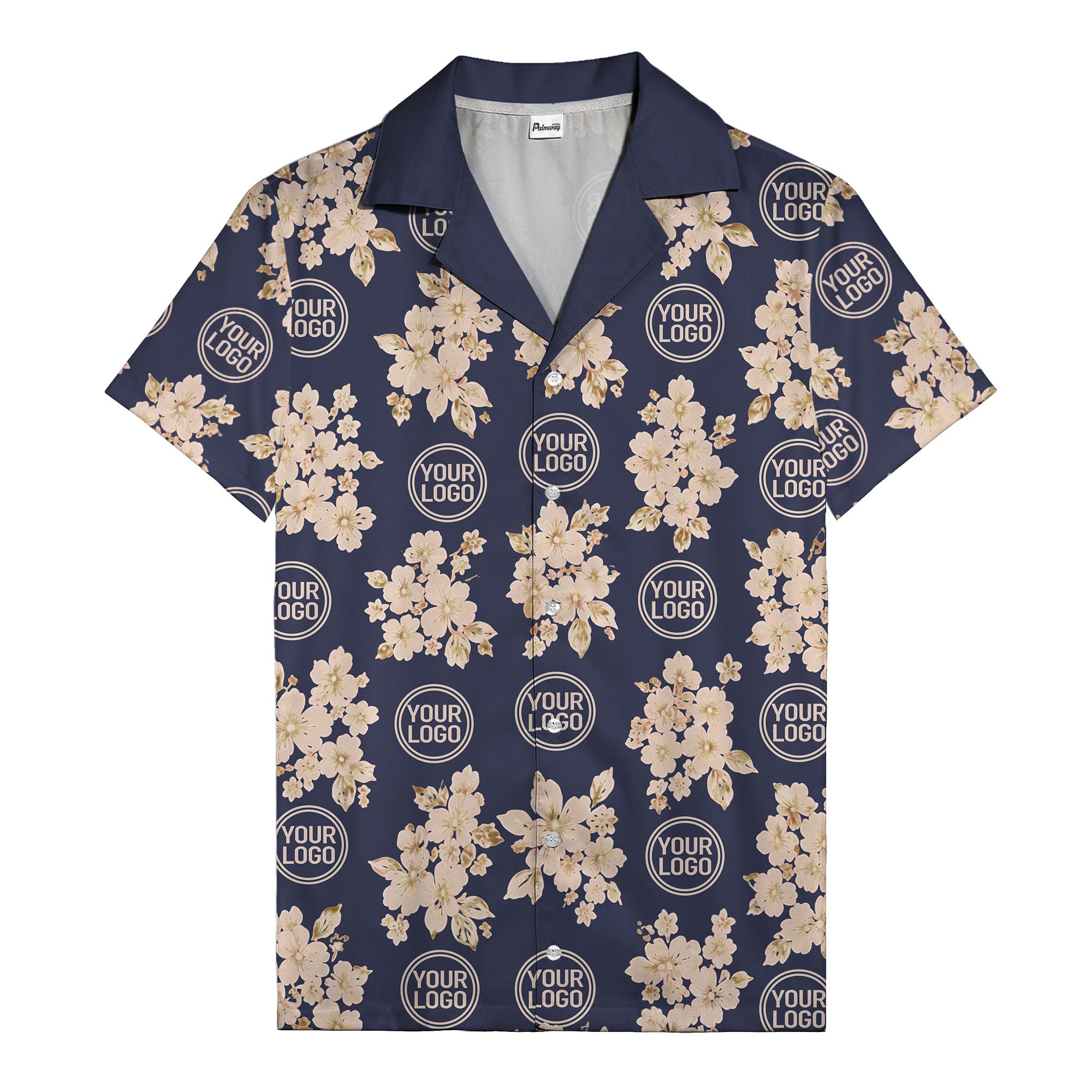 cream floral bouquets & gold circular logos watercolor hawaiian shirt