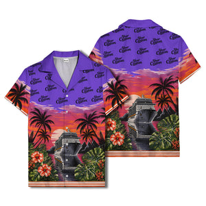 cruise ship sunset palm trees hibiscus flowers hawaiian shirt for men