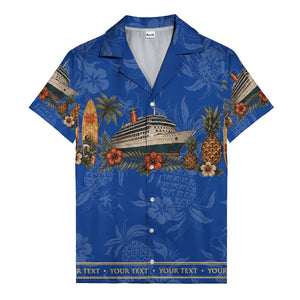 cruise ship surfboard pineapple palm hibiscus hawaiian shirt