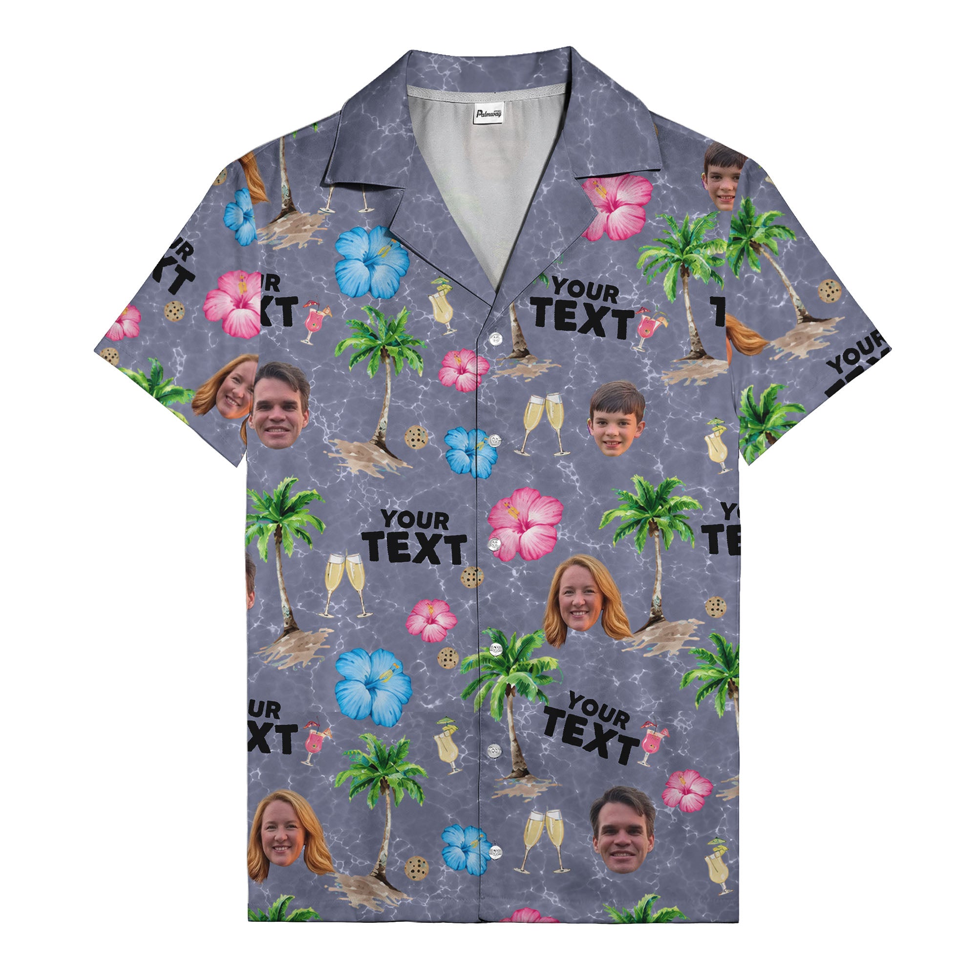 custom faces palm trees hibiscus watercolor hawaiian shirt for men