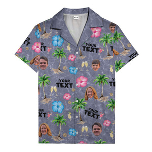 custom faces palm trees hibiscus watercolor hawaiian shirt for men