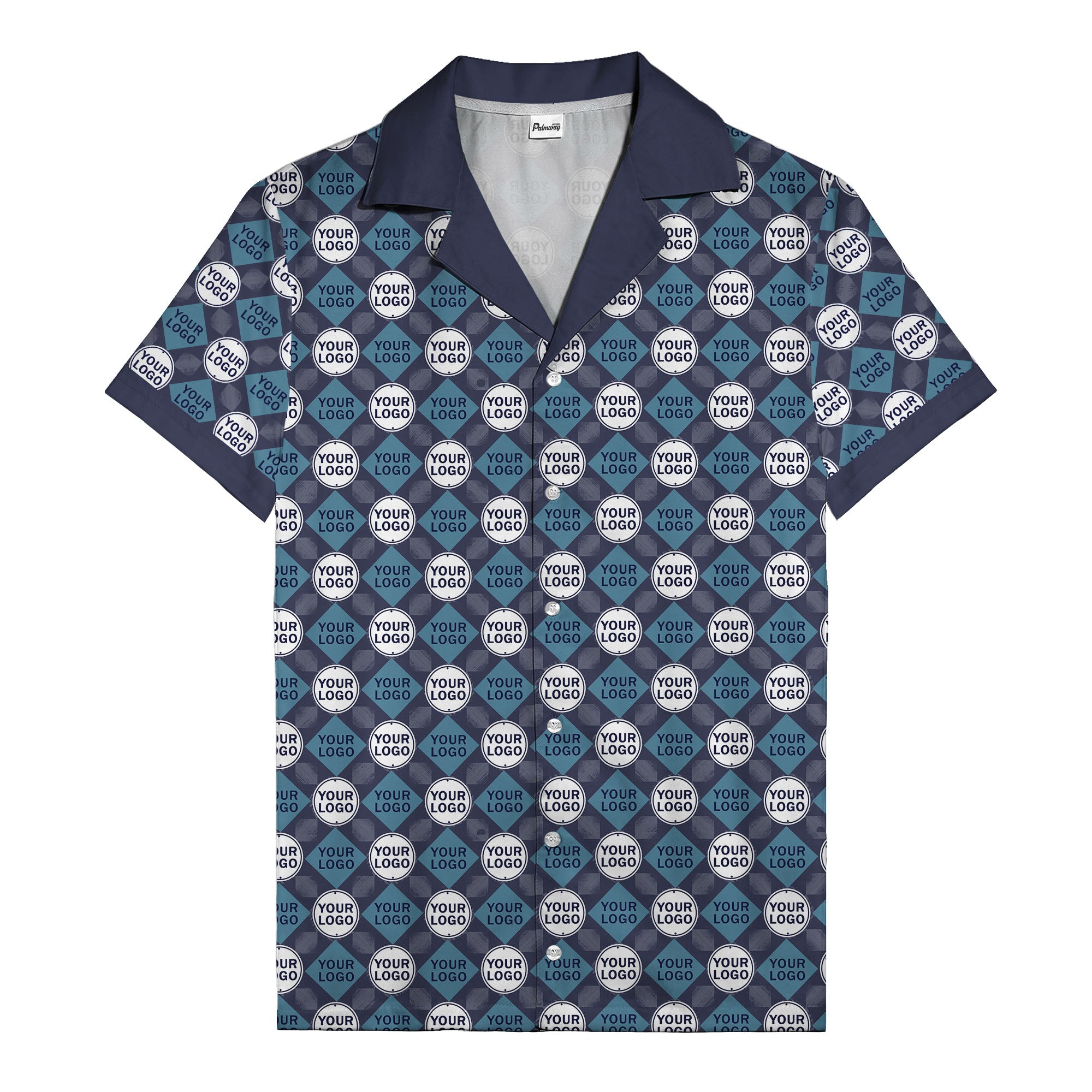 custom logo diamond grid pattern hawaiian shirt for men