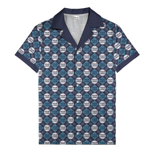 custom logo diamond grid pattern hawaiian shirt for men
