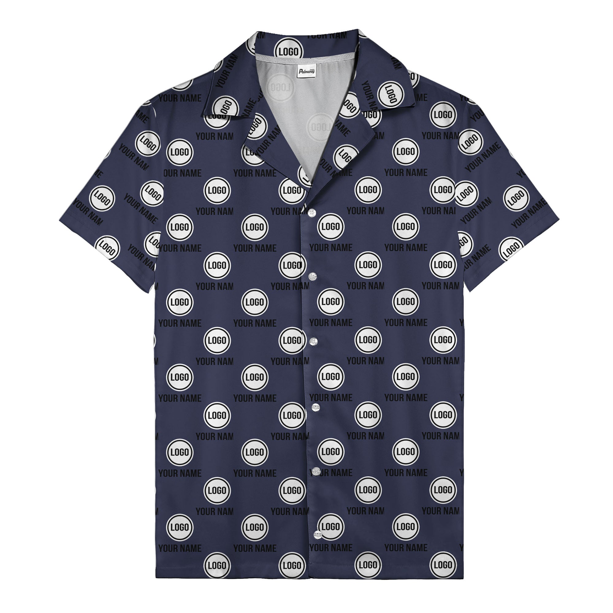 custom logo & name repeat pattern black hawaiian shirt for men