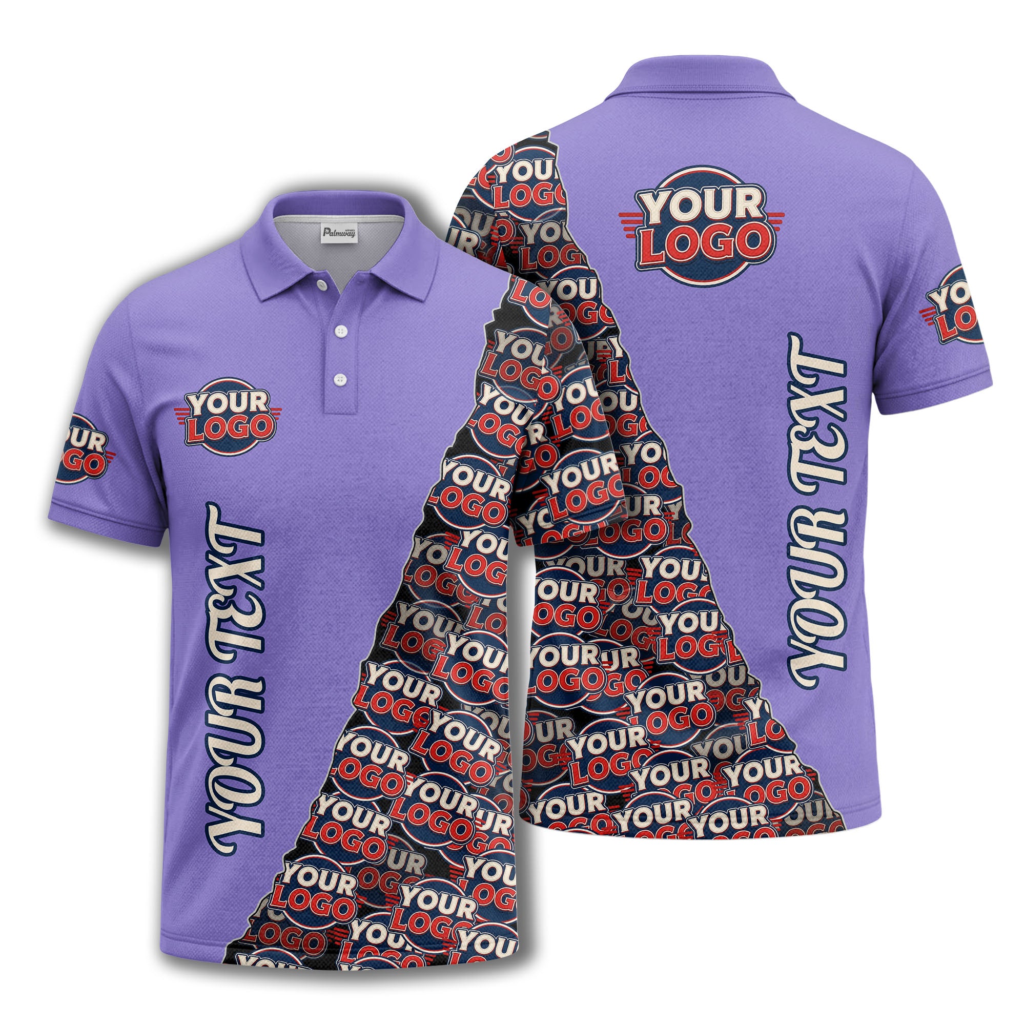 custom logo repeat vertical text pattern personalized polo shirt