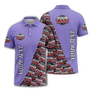 custom logo repeat vertical text pattern personalized polo shirt