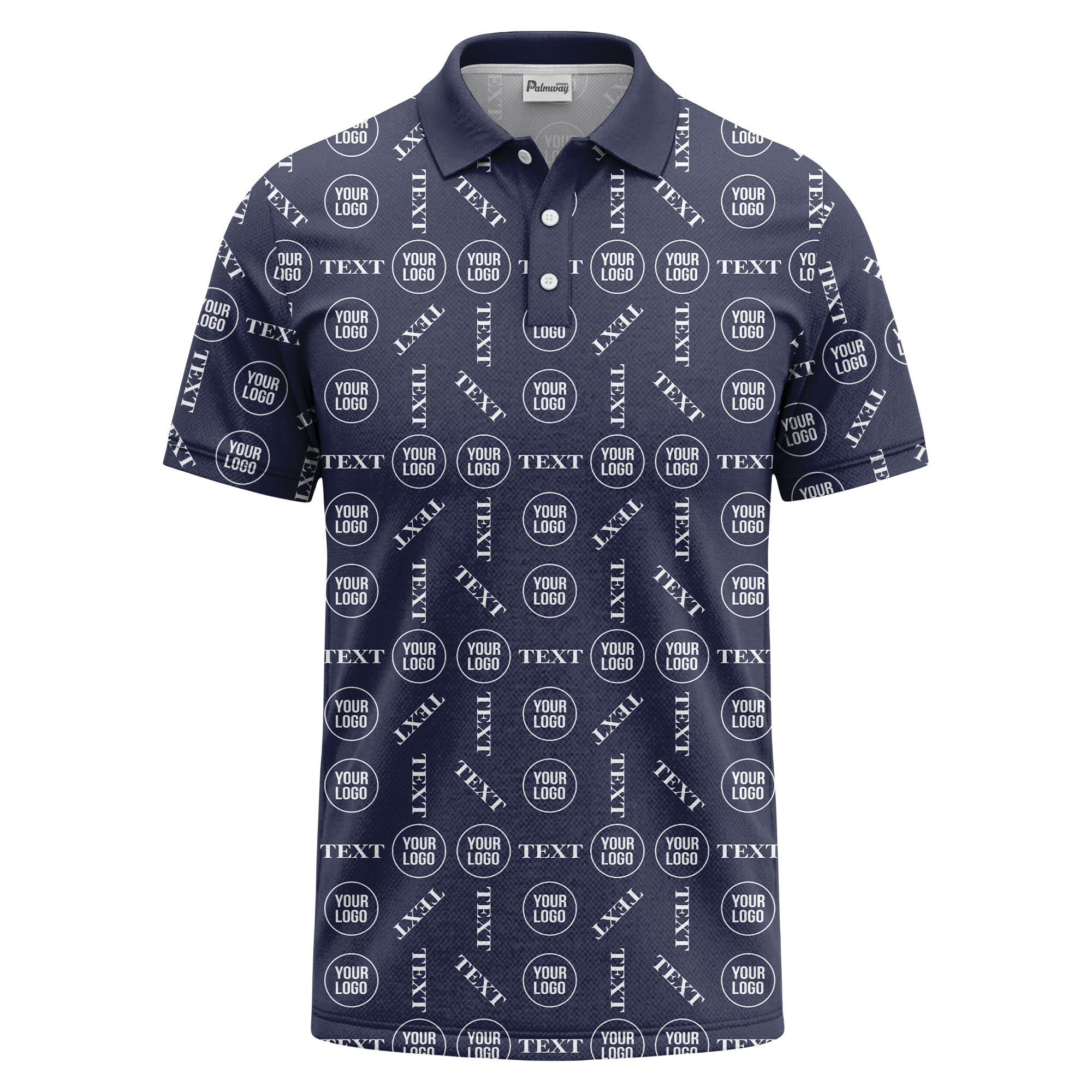 custom logo & text repeat all over print polo shirt