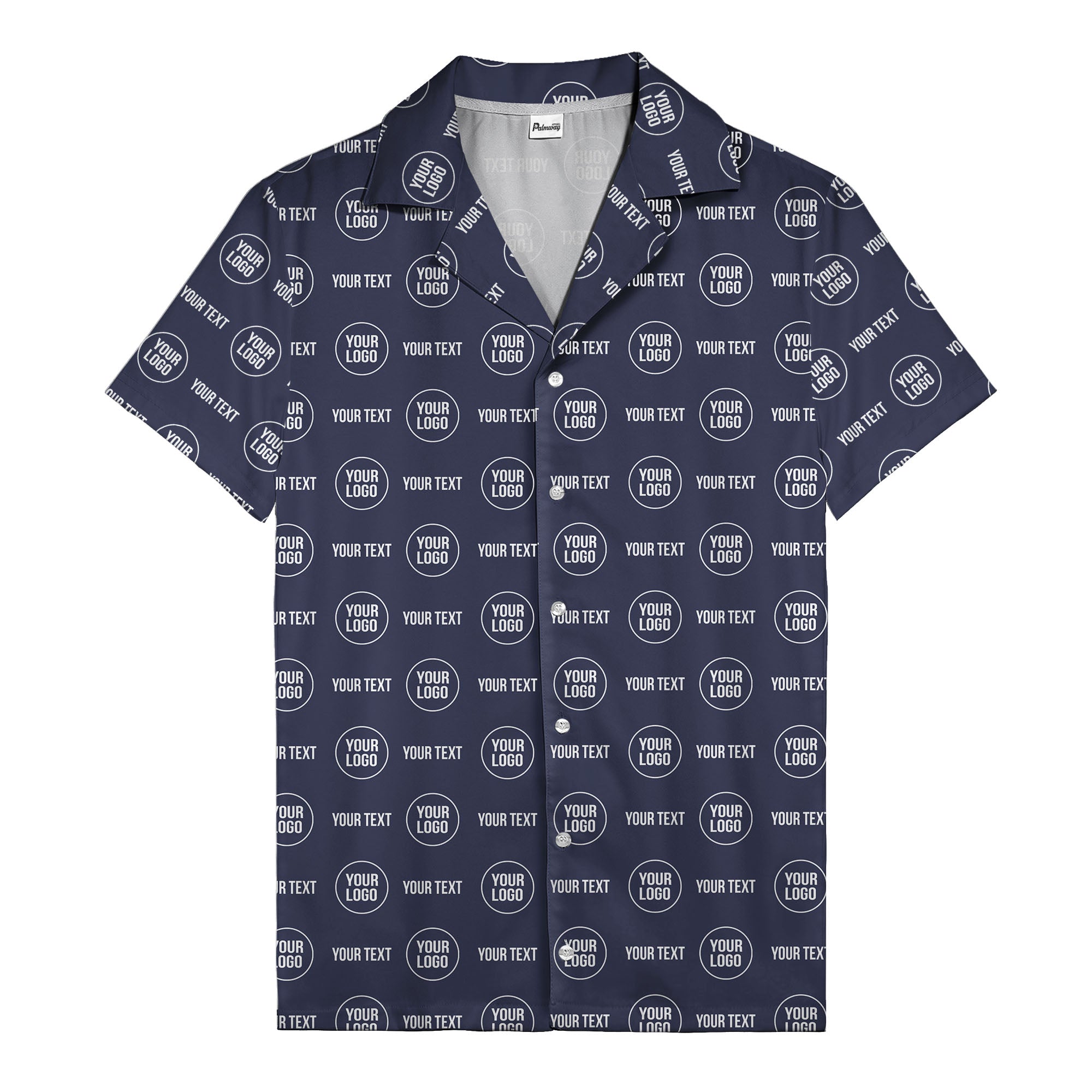 custom logo & text repeat pattern black hawaiian shirt for men