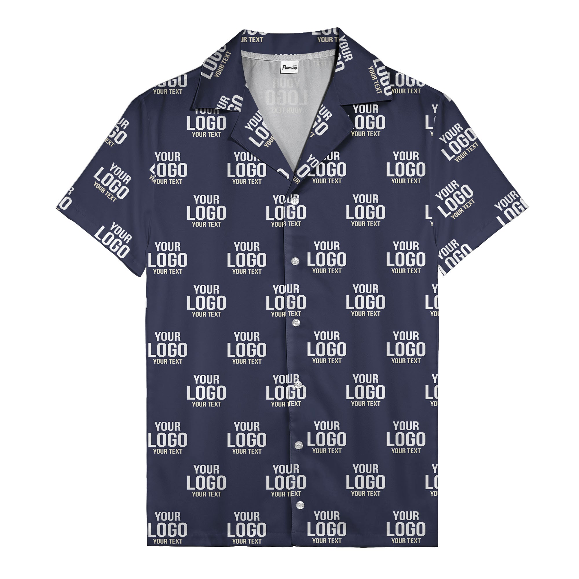 custom logo text repeat pattern black hawaiian shirt for men