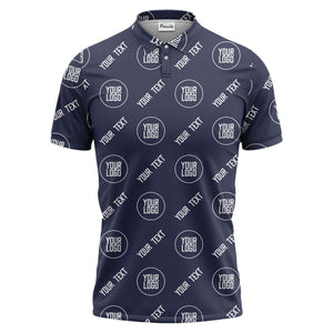 custom logo & text repeat pattern black personalized polo shirt for men