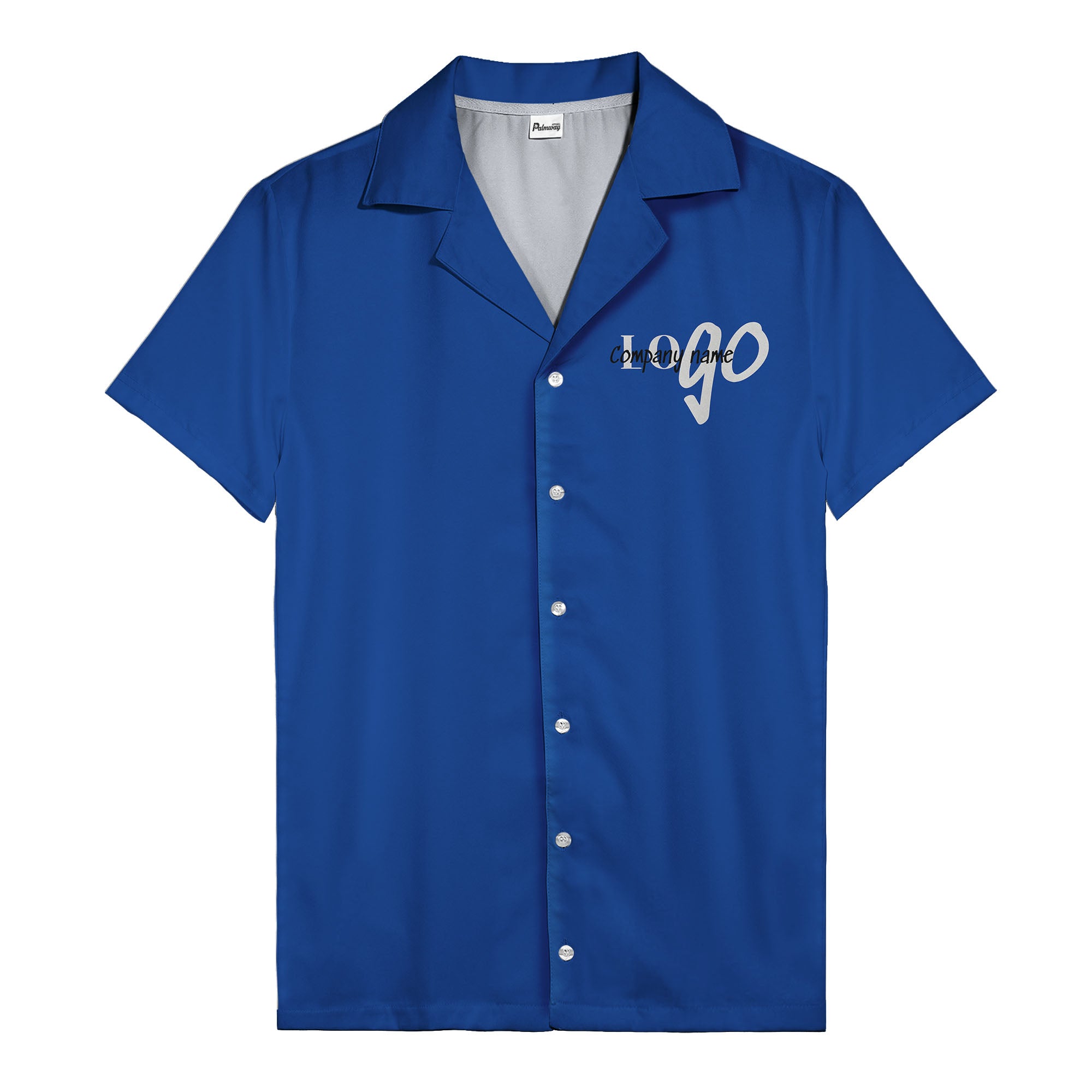 custom logo typography on solid black minimalist modern hawaiian shirt