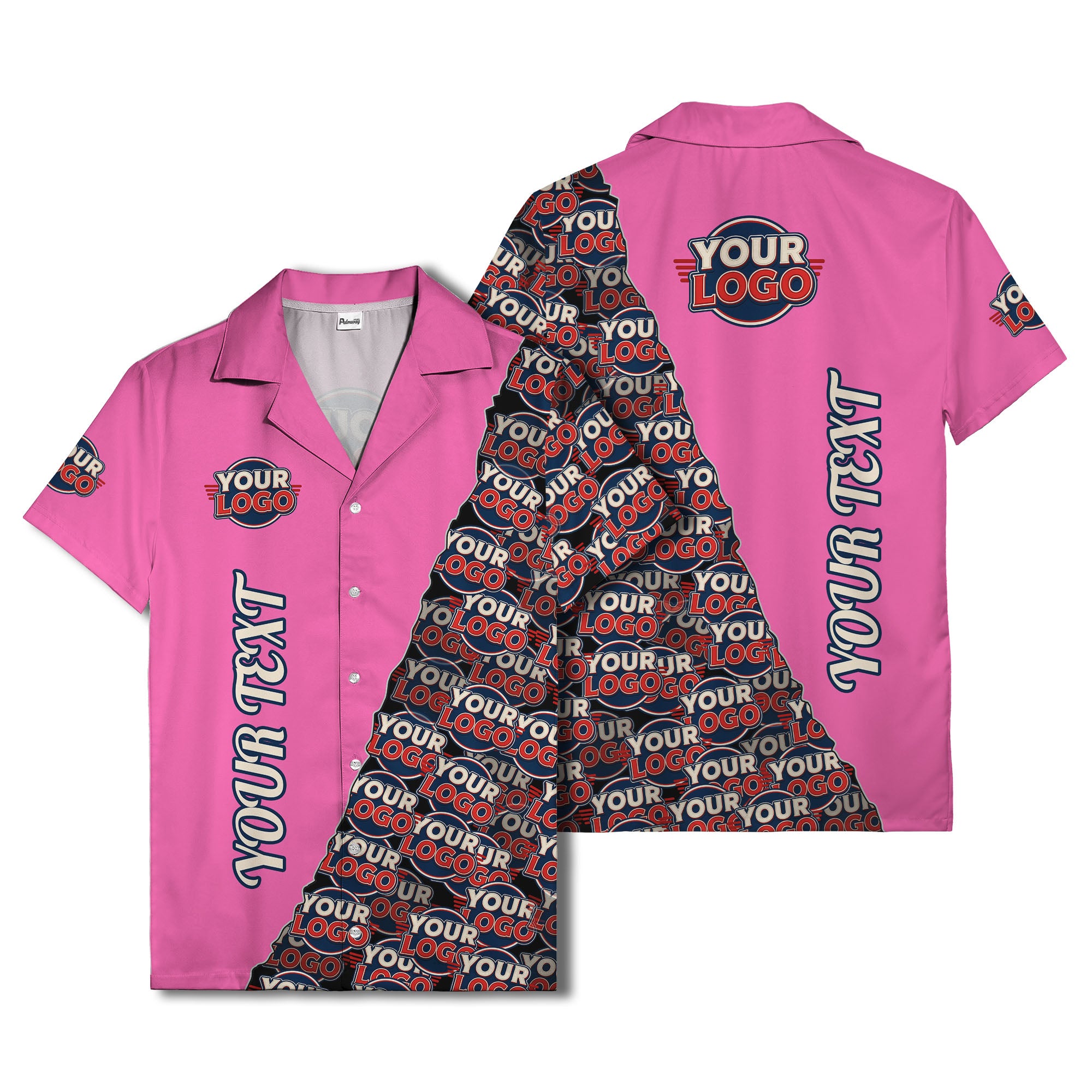 custom logo & vertical text repeat pattern hawaiian shirt