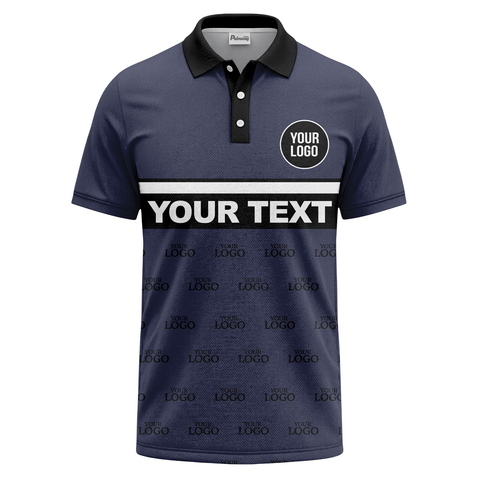 custom monogram logo repeat & text banner all over polo shirt