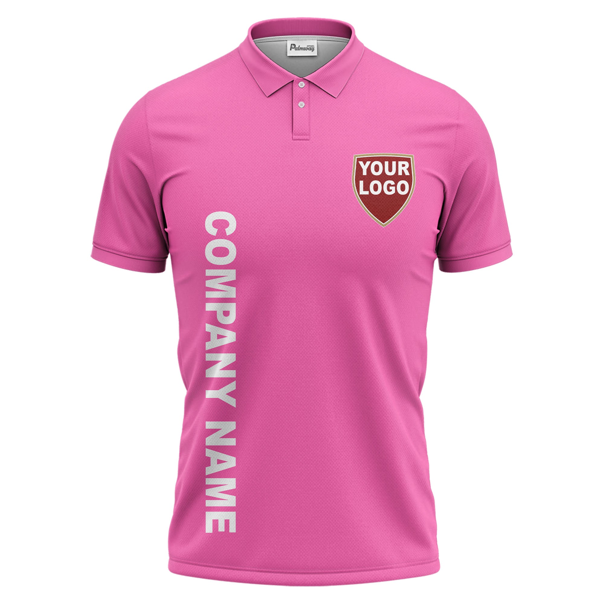 custom shield logo vertical text corporate branded polo shirt