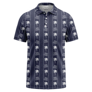 customizable palm trees & logo repeat graphic black white polo shirt