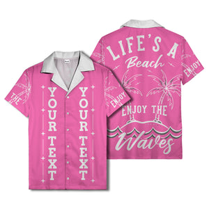 customizable text palm trees & stars graphic hawaiian shirt for men