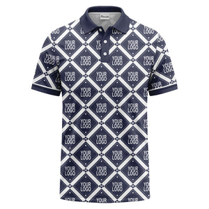 diamond grid logo repeat all over print polo shirt