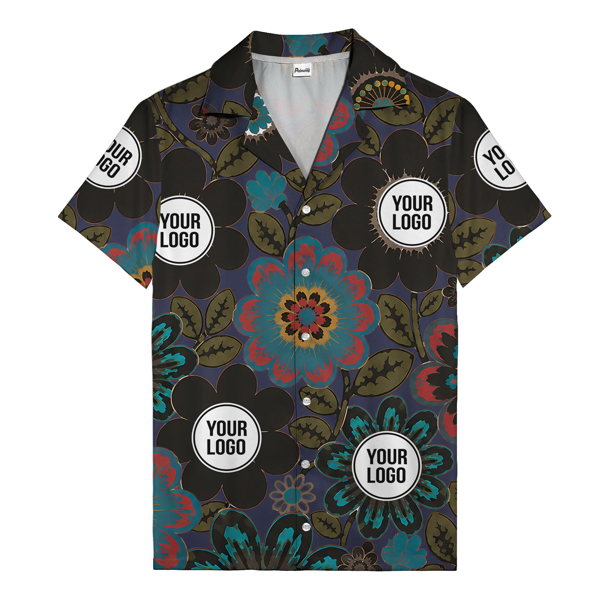 floral mandala & custom logo circle hawaiian shirt for men