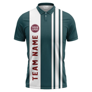 Geometric Maroon Black White Striped Team Polo Shirt With Custom Text Panel