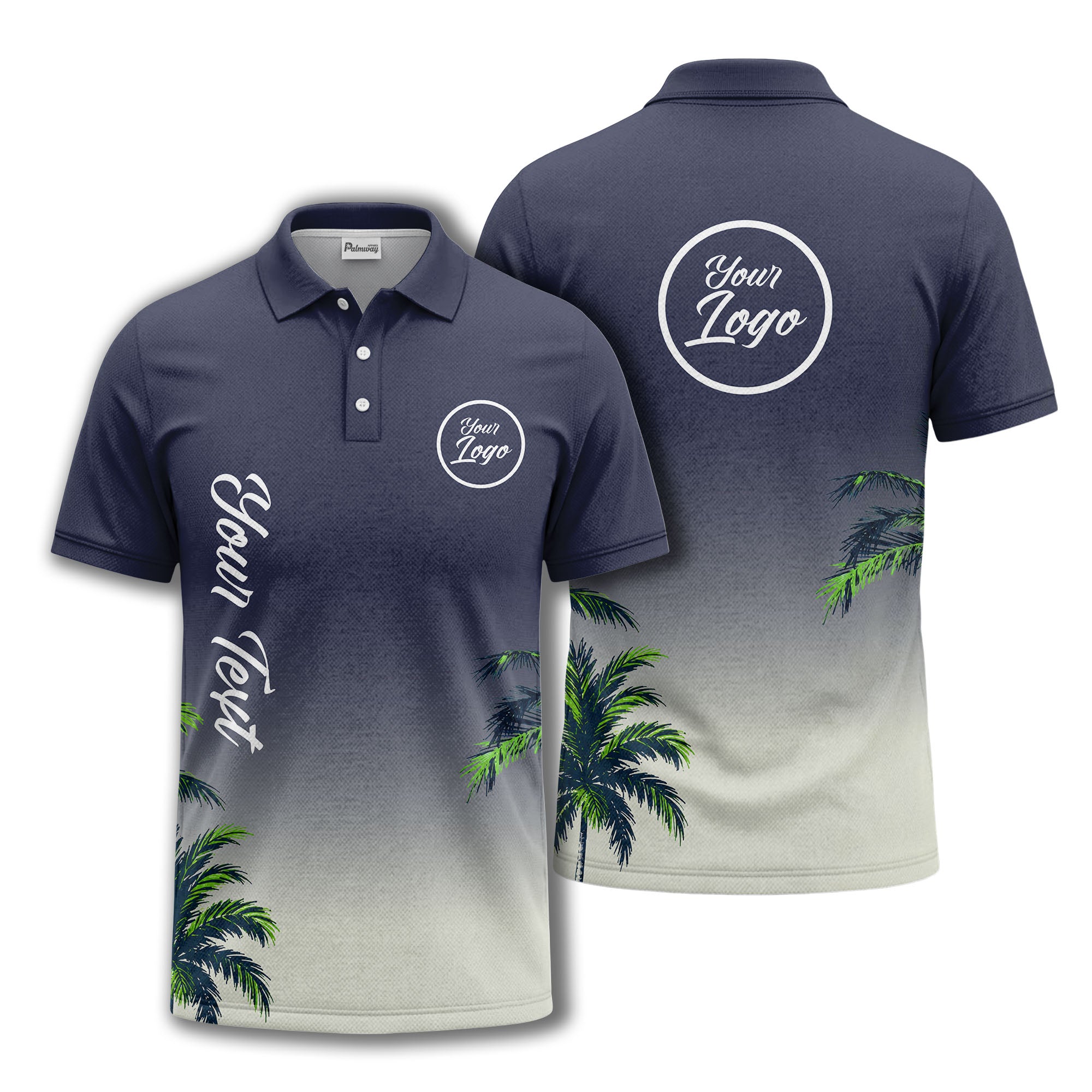 gradient fade palm trees silhouette polo shirt with custom text