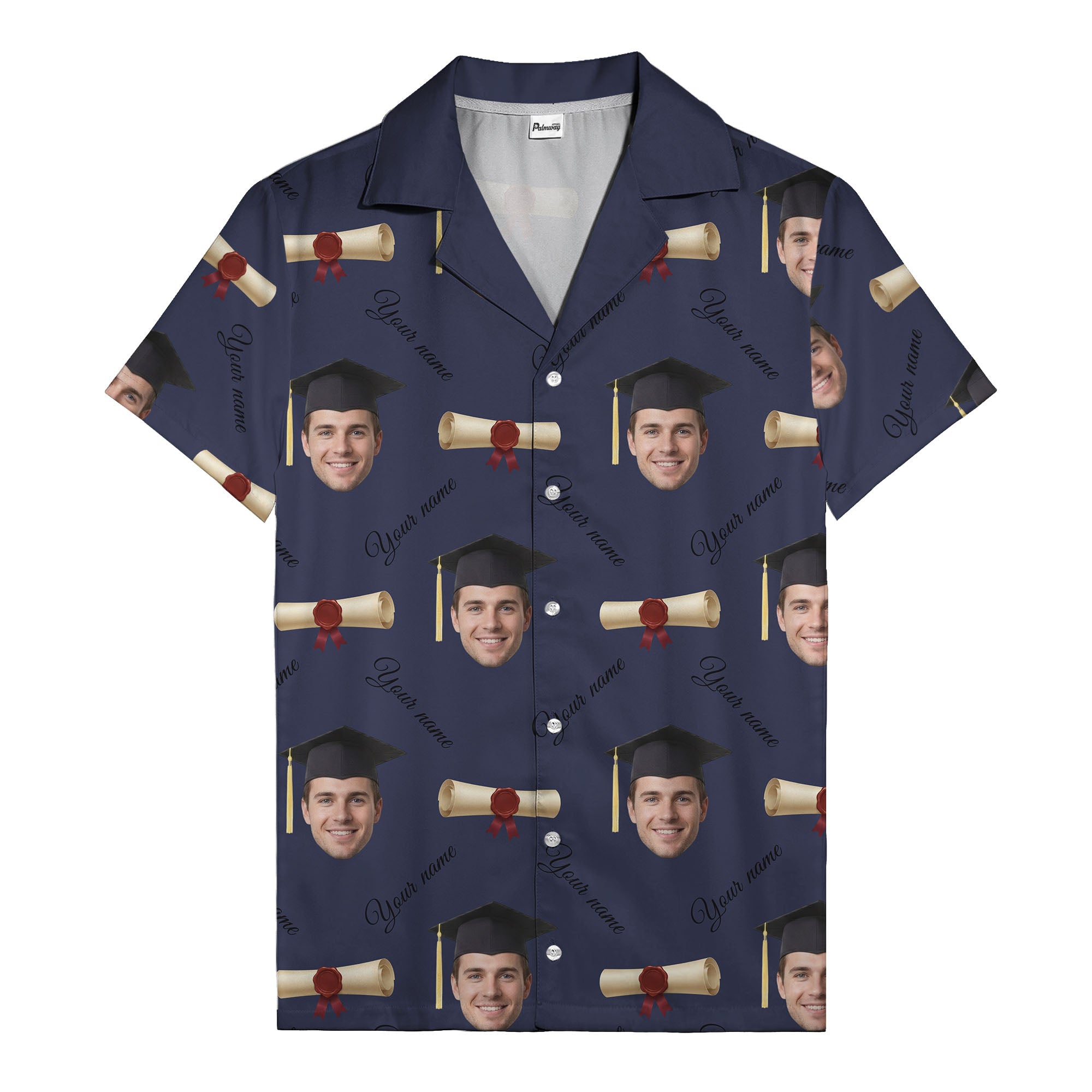 graduation caps diplomas & custom faces hawaiian shirt