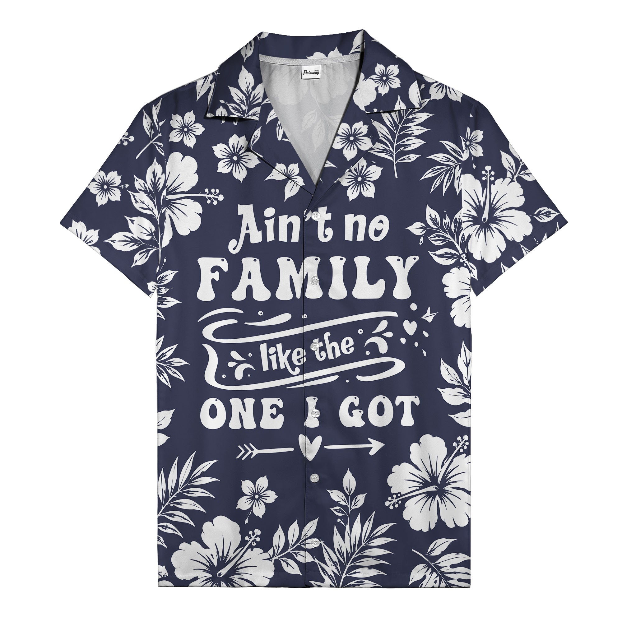 graphic white hibiscus & leaf family tribute hawaiian shirt