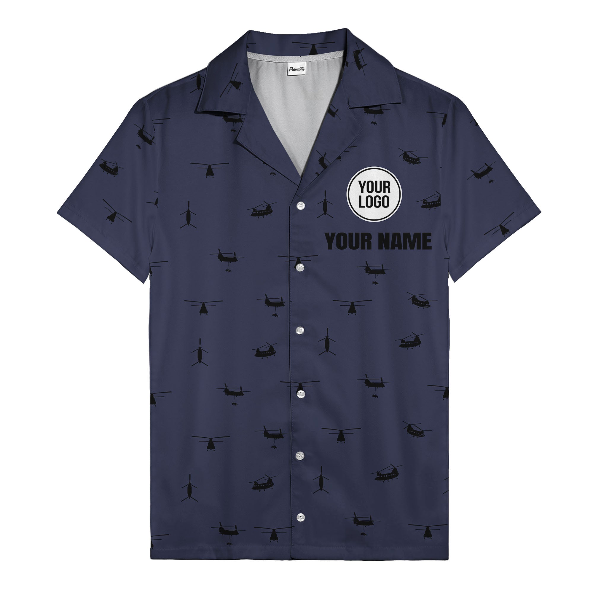 helicopter silhouette repeat military graphic hawaiian shirt for men