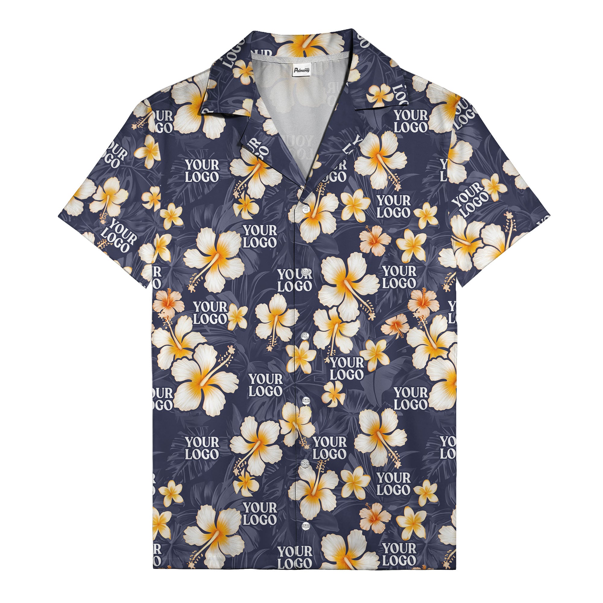 hibiscus & plumeria photoreal hawaiian shirt with customizable logo