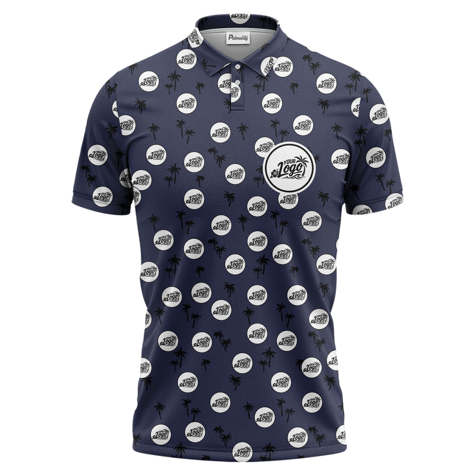 illustrated black tropical palm trees repeating polo shirt for summer beach days