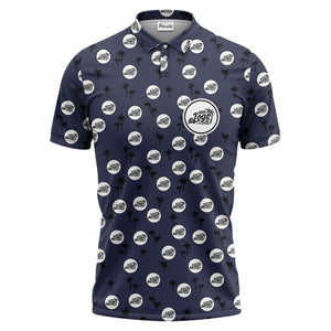 illustrated black tropical palm trees repeating polo shirt for summer beach days