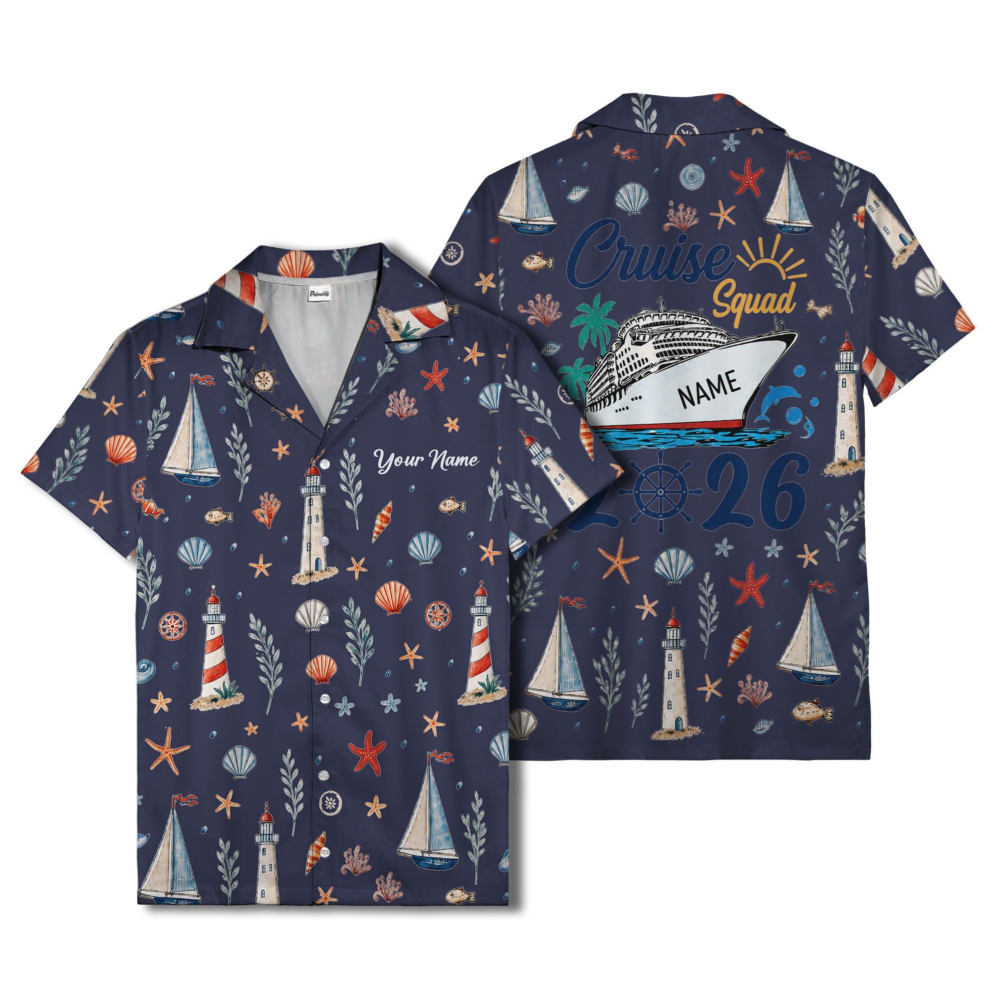 lighthouses sailboats seashells watercolor nautical hawaiian shirt for men