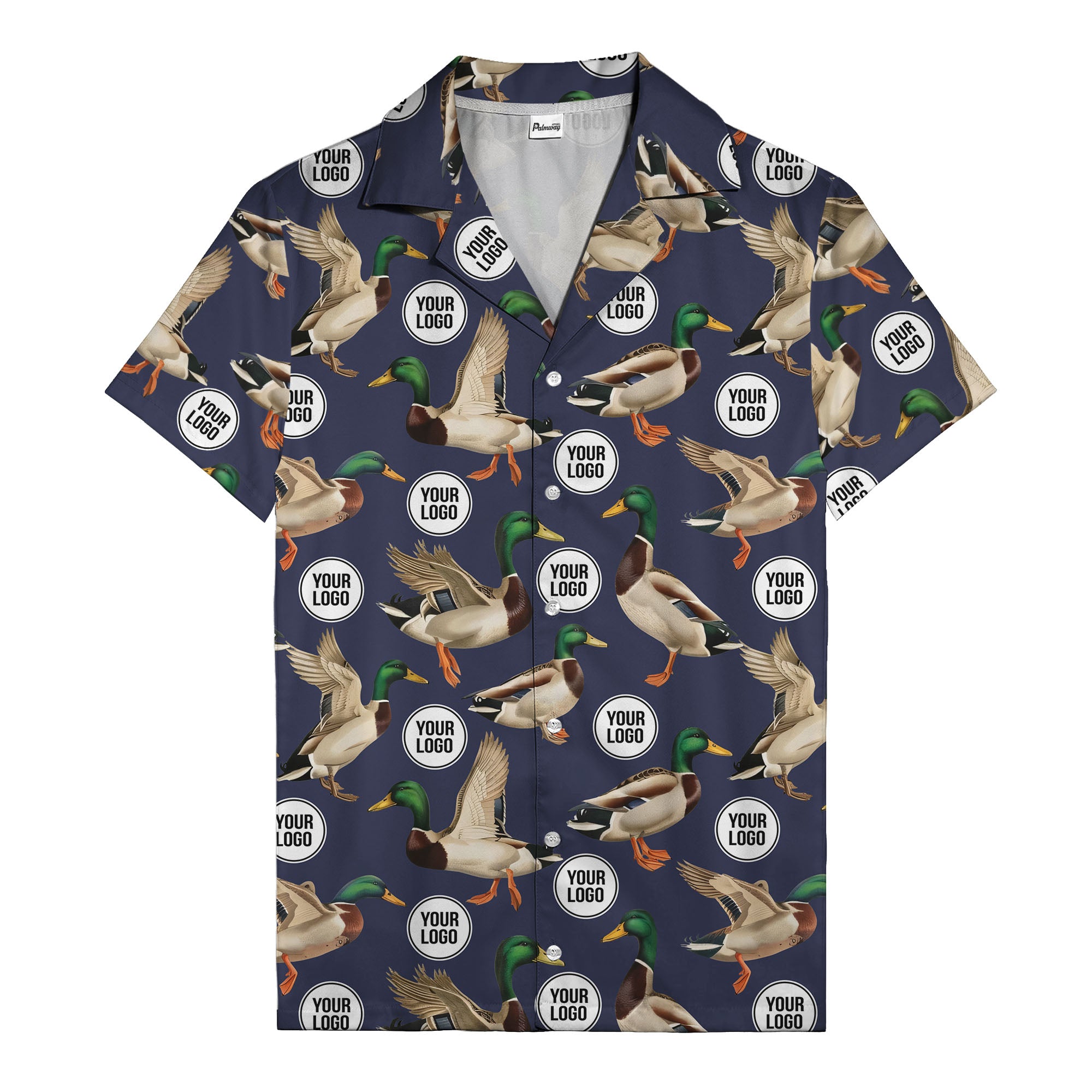 mallard ducks in flight hawaiian shirt with custom logo repeat pattern men's
