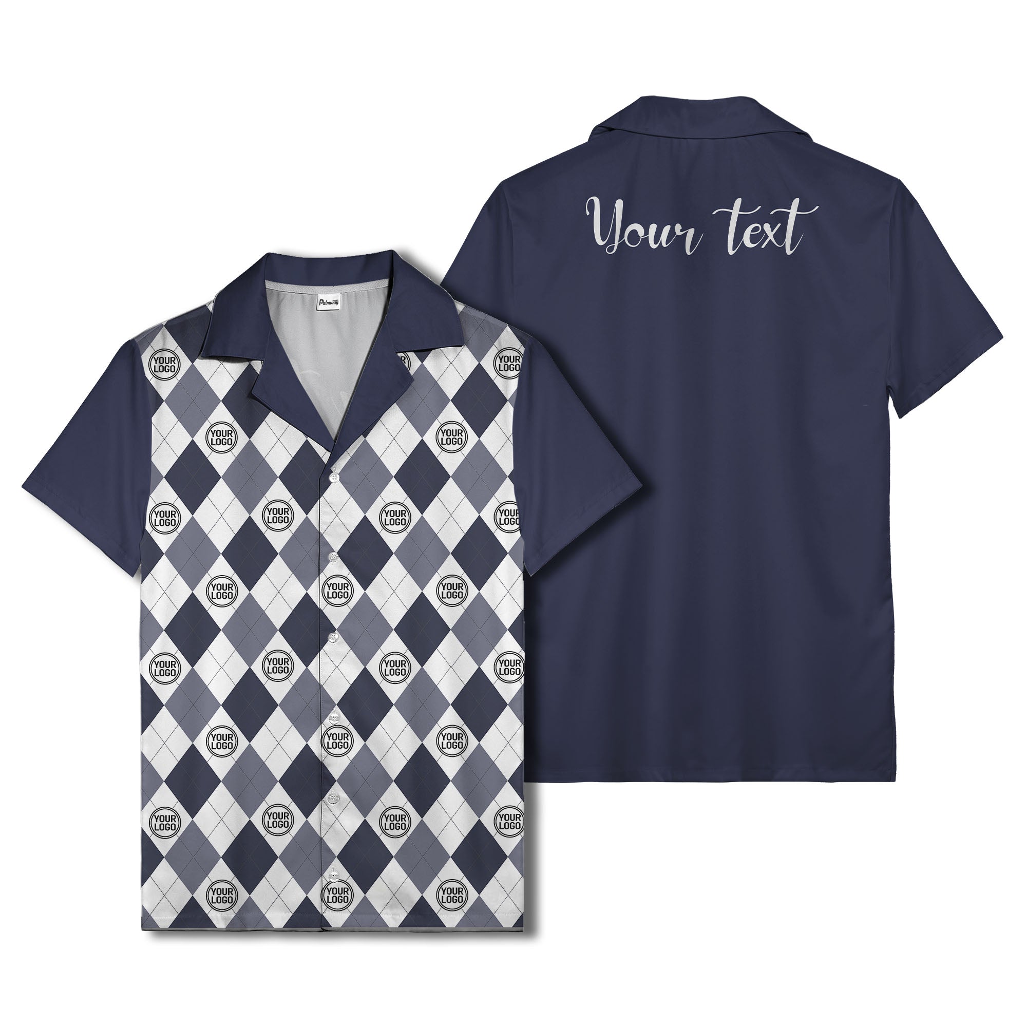 monochrome argyle diamonds golf logos hawaiian shirt