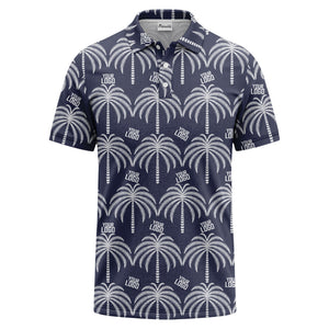 monochrome palm tree logo repeat hawaiian graphic polo shirt