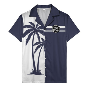 monochrome palm tree silhouette & stripe hawaiian shirt for men