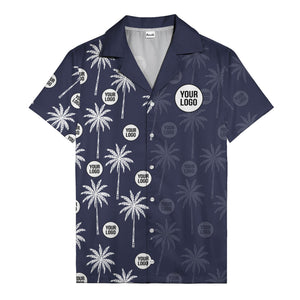 monochrome palm trees & custom logo repeat hawaiian shirt