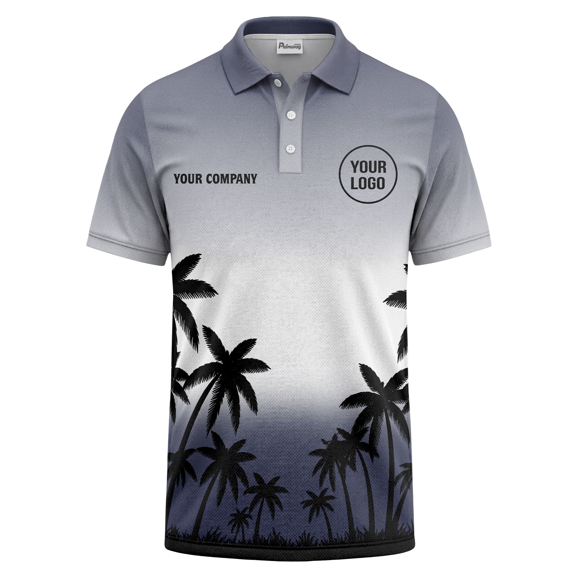 monochrome palm trees ombre gradient sky polo shirt for men