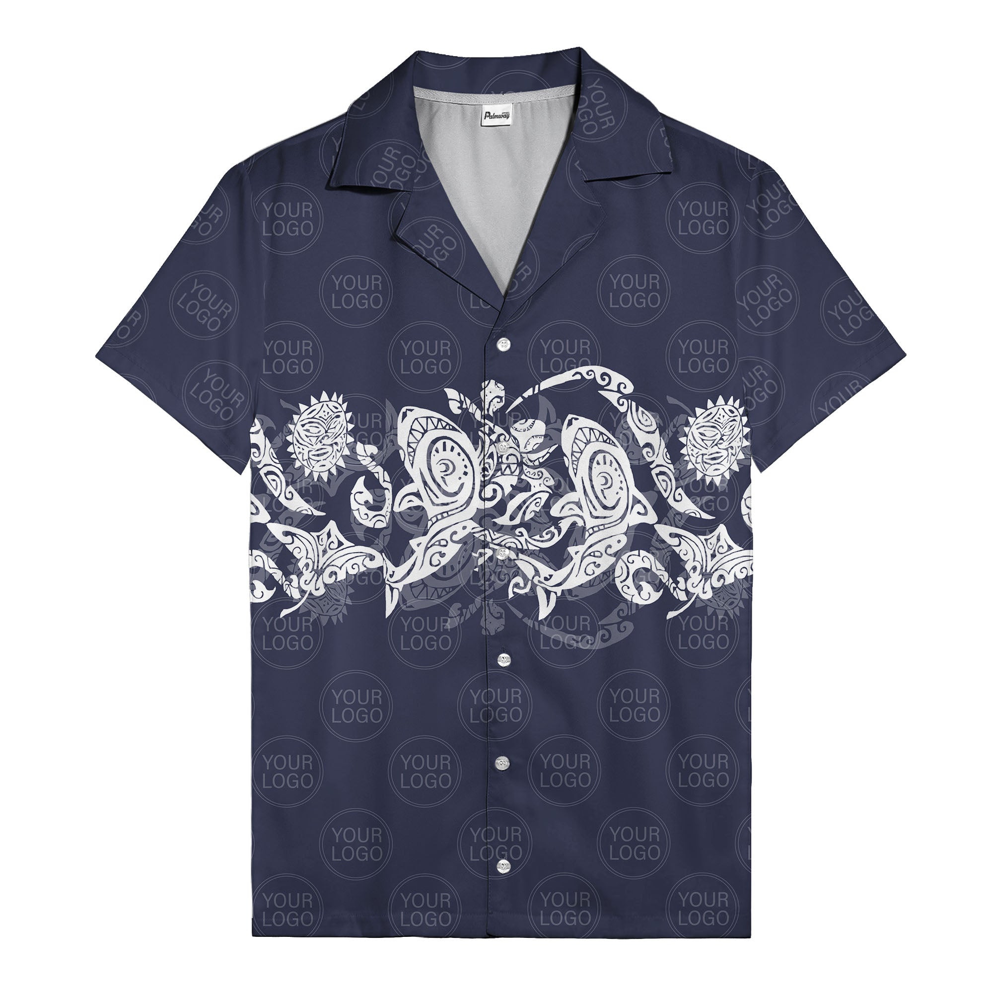 monochrome tribal turtle & sun motifs heritage hawaiian shirt
