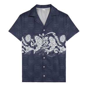 monochrome tribal turtle & sun motifs heritage hawaiian shirt