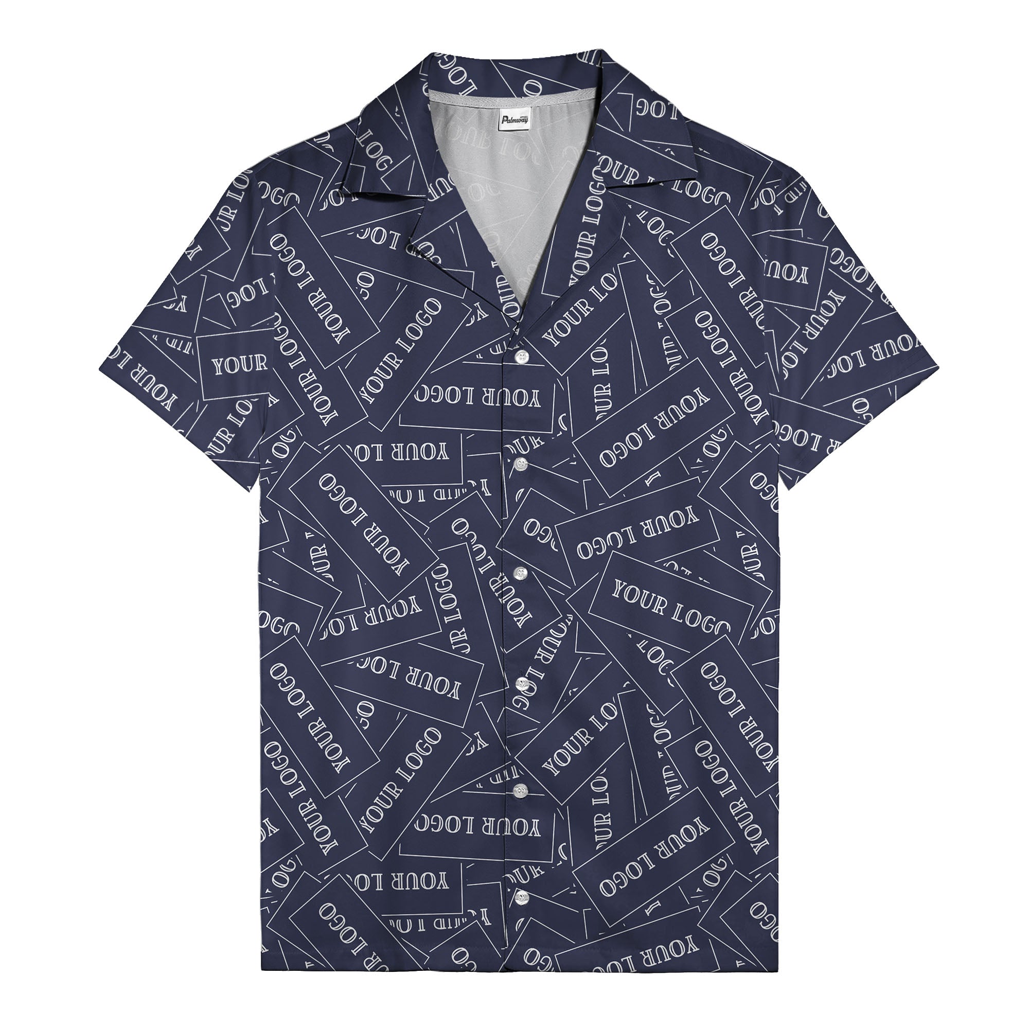 monochrome your logo repeat text graphic hawaiian shirt for men