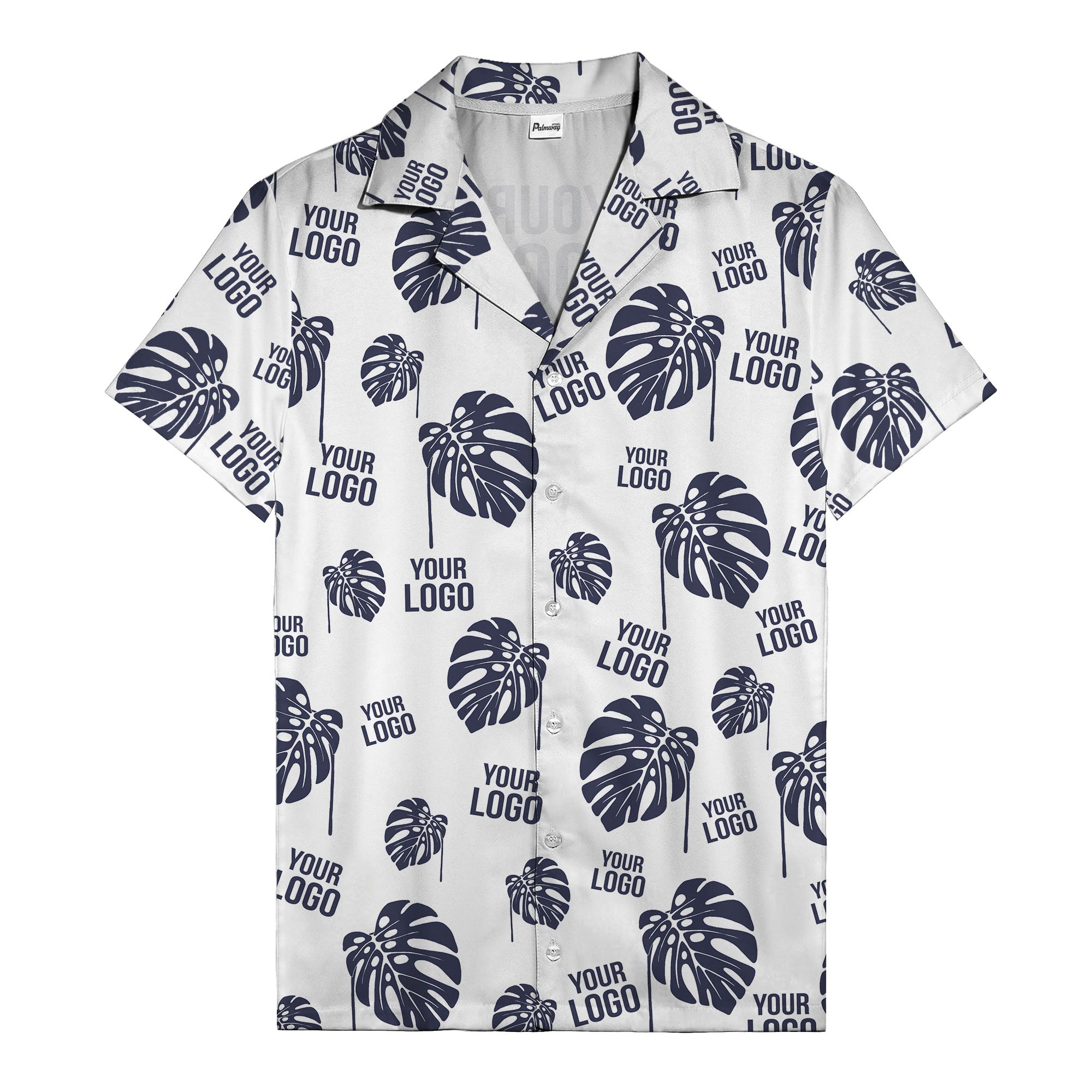monstera leaves & custom logo repeat black white hawaiian shirt