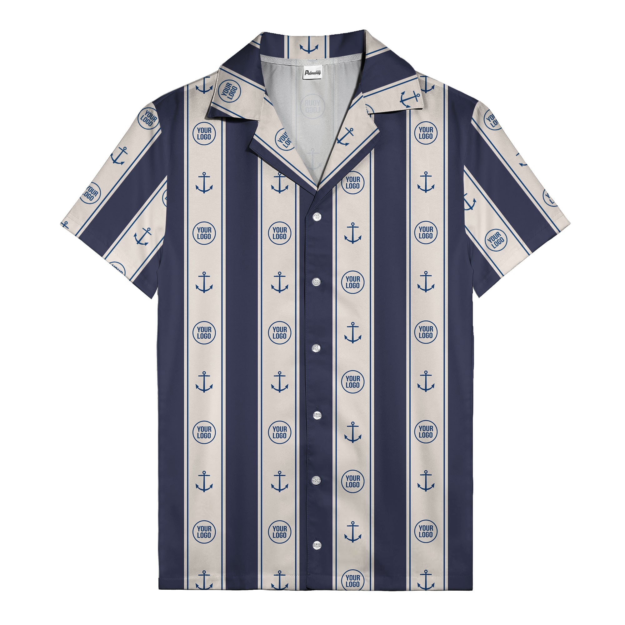 nautical anchors & custom logo repeat hawaiian shirt for men