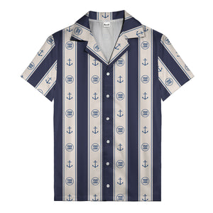nautical anchors & custom logo repeat hawaiian shirt for men