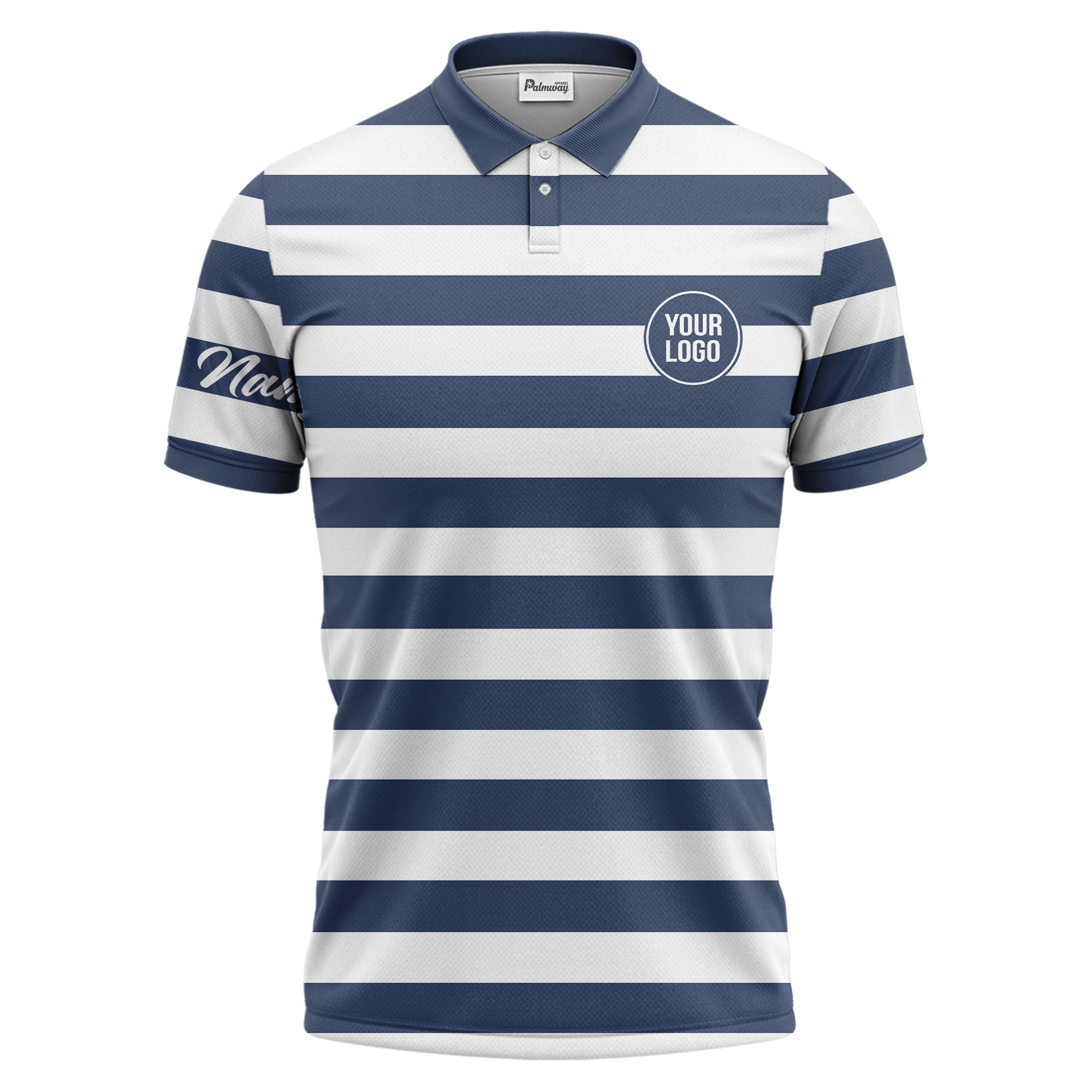 Navy White Nautical Striped Polo Shirt For Coastal Weekend Sailing