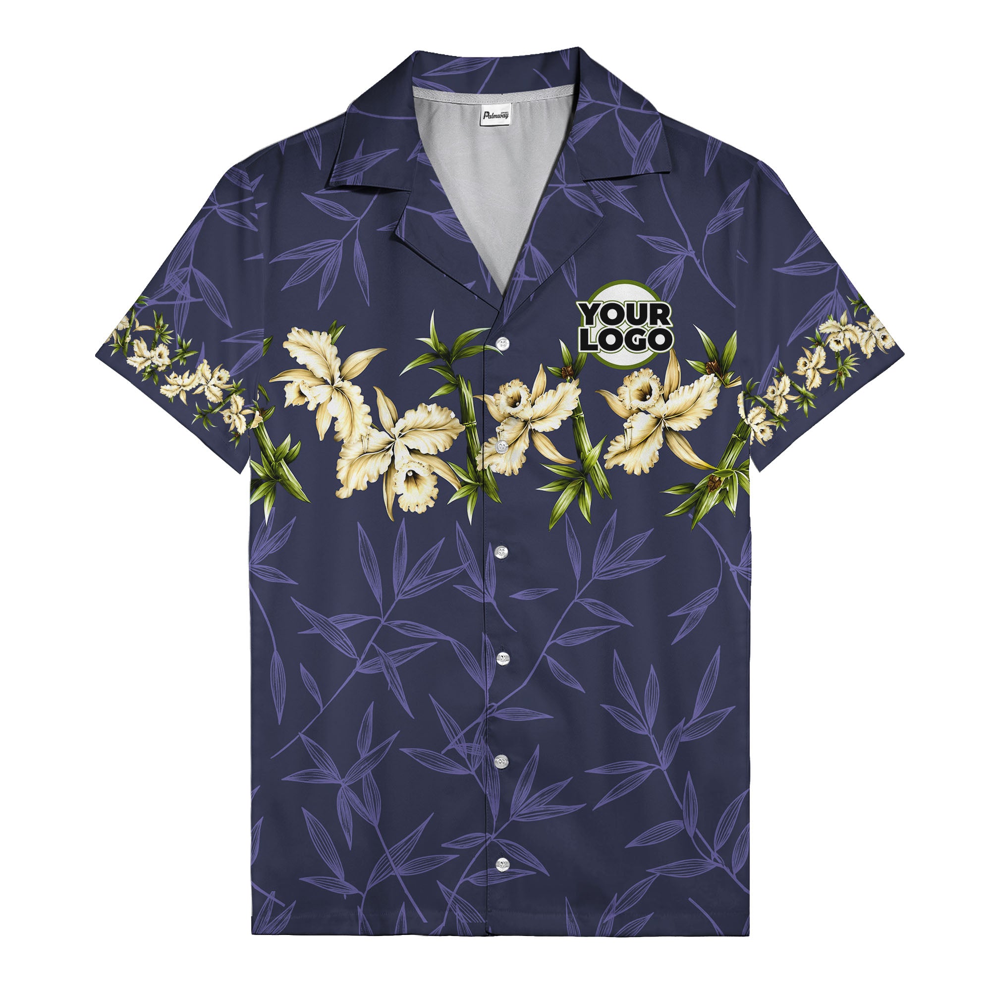 orchid & bamboo photoreal black hawaiian shirt