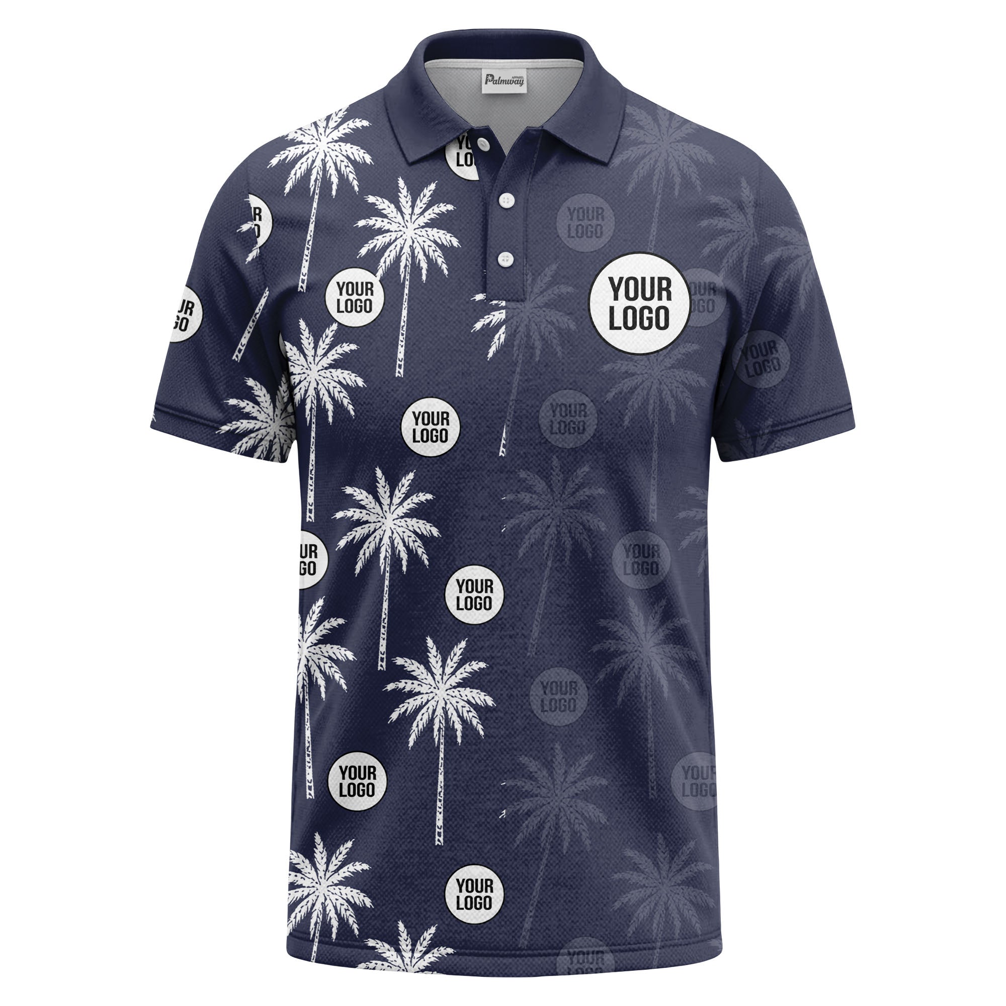 palm trees & custom logo circle repeat graphic polo shirt