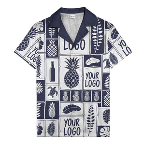 pineapple palm leaf sea turtle grid hawaiian shirt for men