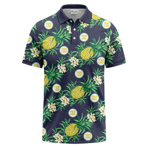 pineapple plumeria repeat pattern black polo shirt for men