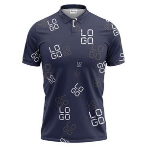pixelated logo text pattern polo shirt | modern digital all-over design